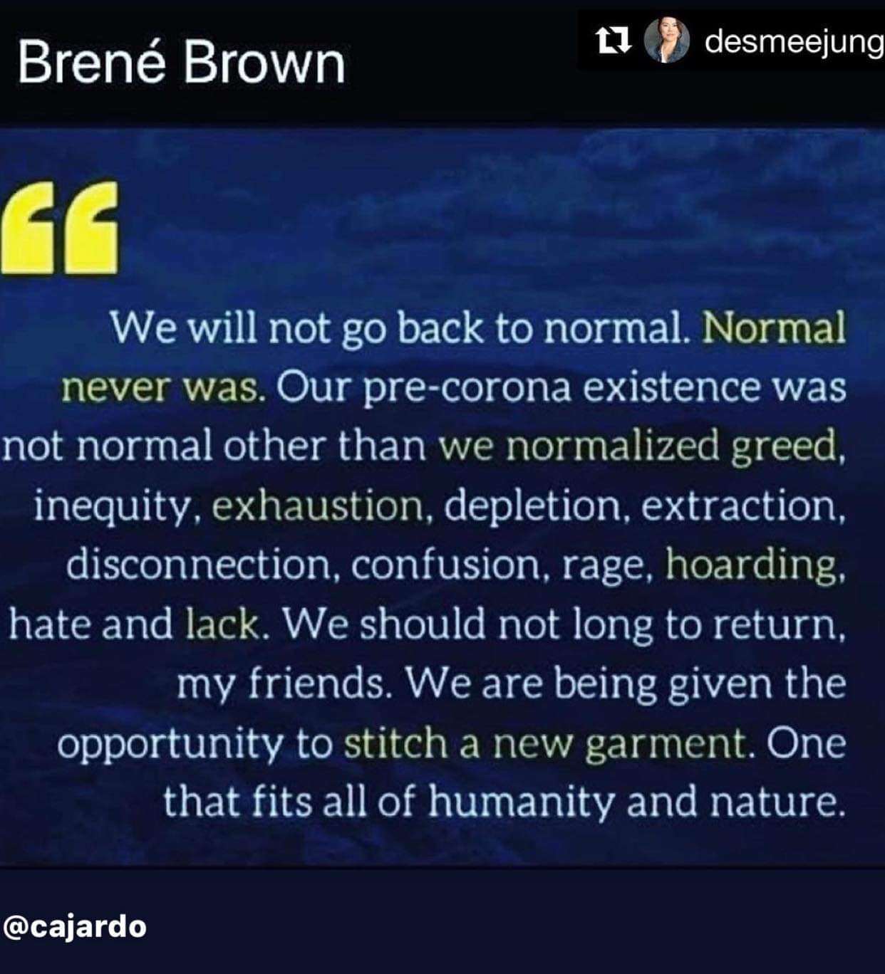 Brene Brown back to normal quote