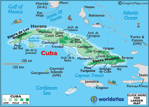 Map of Cuba and Jamaica